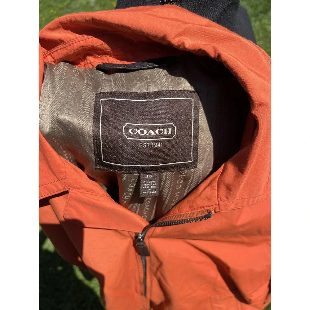 Coach Jacket Womens Small Orange Cotton Blend Full Zip Lined Lightweight Pockets